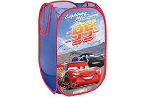 SUPERDIVER - Składany Kosz na Zabawki i Ubrania Auta Lightning McQueen - Oficjalna Licencja Cars Disney Pixar - Idealny do Przechowywania - 36x36x58 cm - Łatwy w Użyciu i Przechowywaniu - Dla Dzieci
