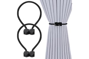AZUSHWER 2 Pieces Magnetic Curtain Tiebacks, European Curtain Drapes Clips Rope Holdbacks Curtain Holder Buckles, Decorative Curtain Holdbacks, Ideal for Living Room and Bedroom,Black