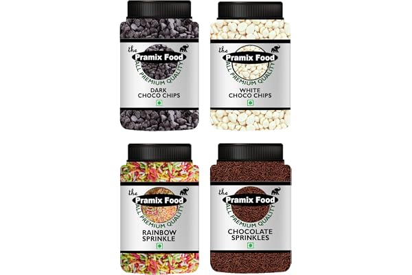 Pramix Premium Cake Decorative Combo of Sprinkles, Dark Choco Chips and White Chocolate Chips 400 gm ( Each Pack Weight 100 gm)