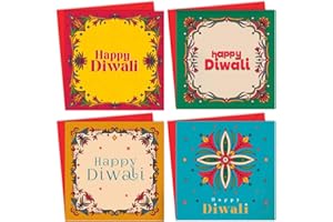 Giftinghouse Diwali Cards Multipack with Envelopes - 8/12 Pcs of Happy Diwali Cards – Eco-Friendly, Luxury Greeting Cards with Red Envelopes for decorations, family, friends (8 cards)