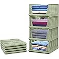 4-Pack Folding Wardrobe Storage Box Plastic Drawer Organizer Stackable Shelf Baskets Cloth Closet Container Bin Cube Home Office Bedroom Laundry Drawer Dividers for Clothes Toy Organization (Green)