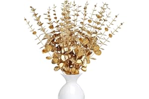 LWAIX Eucalipto Artificiali Foglie di Eucalipto Artificiale 20pcs Steli di EucaliptoEucalipto Artificiali per Festa di Nozze Giardino (oro, 20)