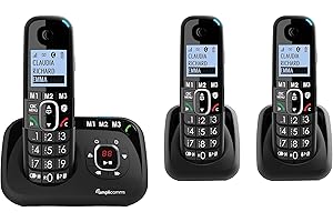 Amplicomms per Delta 3 Telefoni Cordless TRIO Amplificato per Anziani Suoneria 90dB Volume 35dB Segreteria Telefonica Call Blocco chiamate indesiderate Tasto Black List Vivavoce Tasti Grandi