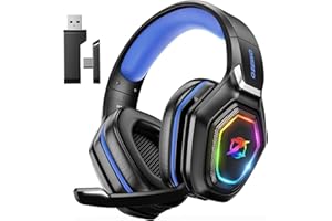 Ozeino Wireless Gaming Headset with Microphone, 2.4G & Type C Transmitter - 40h Battery Life - RGB Lighting Gaming Headphones for PS5, PS4, PC, Phone (Blue)