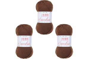 Hilo de Acrilico Ovillo de lana para Tejer Crochet Ganchillo o Punto Torrijo SANDRA 100g, Ovillo de Lana Suave Acrílica para Tejer | 3 Unidades, Color 1792-MARRON