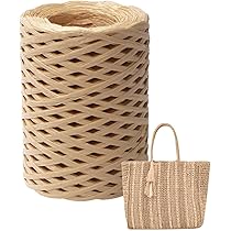 Rafia Naturel Bobine Rouleau Ruban Raphia Papier 200m - Café Clair - Largeur 0.6cm - Avec Ciseaux - Pour Emballage Cadeaux, Déco Lot Raphia Ciseaux Inclus