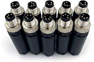 BAYZCONN 10 conectores M8 de 4 pines, conector redondo industrial IP67 A, código derecho, adaptador de montaje en campo, sin cerrar, 60 V, 4 A CA/CC