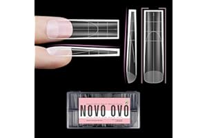 NOVO OVO XXL Sharp Square Natural (not Sculpted) Nail Tip, Extra Thick False Nails Press on, Full Cover Soft Gel Extension Fake Nail Acrylic kit with XL L M French Tip Auxiliary Line x 15 Size 180pc