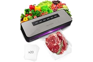 LOTTSALL Vakuumiergerät 5 in 1, Vakumierergerät für Lebensmittel, Folienschweißgerät für Trockene Oder Feuchte Lebensmittel, Herausnehmbare Vakuumkammer inkl. 20 Profi-Vakuumbeutel und Vakuumschlauch (Grau)