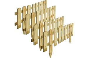 GBS BROTHERS GBS Large Wood Wooden Picket Border Outdoor Decorative Garden Fence Fencing Panels for Grass Lawn Plants Flowers Bed Patio Edging Borders Path Fixing Spike Home 40x 99cm (4X Picket Border Fence)