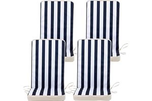 Bean Bag Bazaar Veeva Outdoor High Back Seat Pad, Navy Deck Stripe, Set of 4, Garden Chair Seat Cushion with Fibre Fill Included, Water-Resistant, Cushions with ties for Chair, Garden, Patio Furniture