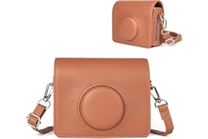 HIYQIN Fuji Mini EVO Skórzana Torba Kompatybilna z Fujifilm Instax - Etui Ochronne z Regulowanym Paskiem na Ramię, Brązowy