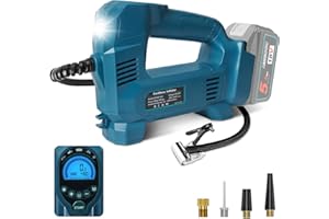 QUPERR Portable Tyre Inflator Air Compressor Compatible with Makita 18V Battery, Up to 10.34 Bar, with Digital Pressure Gauge, Suitable for Cars, Motorcycles, Bicycles, Balls (Without Battery)