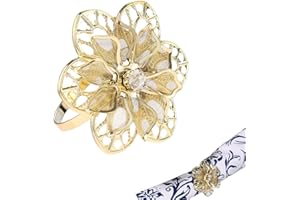 MTSOONING 6Pcs Christmas Napkin Ring Gold Napkin Holders Flower Serviette Rings for Christmas Present Holiday Dinners Parties, Wedding Adornment, Table Decoration Accessories