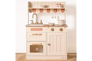 ROBUD Cucine da gioco in legno per bambini, con stoviglie, pentole, insalatiera e verdure, adatte per bambini dai 3 anni in su