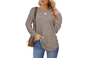 Aokosor Long Sleeve Tops Womens Jumpers Side Buttons Sweatshirts Tunic Ladies Tops