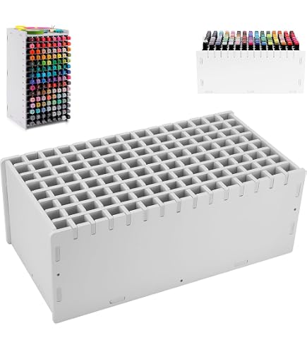 Organisateur De Stylos 180 Emplacements - Dimensions 16.8x13.5x33cm - Plastique Blanc - Séparateurs Réglables