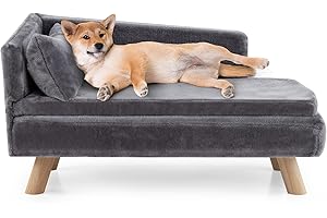 Maxmass Elevated Pet Sofa Bed, Dog Couch with Removable Cushion and Sturdy Wood Legs, Pet Lounge Chair for Dogs Cats (Grey, 81 x 51 x 47cm)