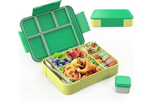kinkaocio Brotdose Kinder mit Fächern, 1300ml Lunchbox für Kinder, Auslaufsichere Bento Box mit 5 Fächern Besteckset, Lunch Box für Kinder garten, Schule, Picknick, Ausflug (Grün)