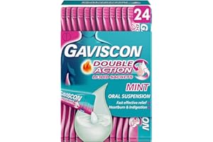 Gaviscon Double Action Sachets, Mint, 24 X 10ml, Heartburn Relief, Acid Reflux, Indigestion Liquid Gerd, Gastro Resistant, Gets To Work Instantly, Lasts 2X Longer, Antacids, Digestion and Nausea