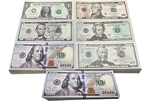 Prop Money,120PCS Dollar Copier de l’Argent,Jouets de Films en Espèces pour les Farces,Film,Jeux de casino (20 x 1$, 10$, 20$, 50$, 100$)