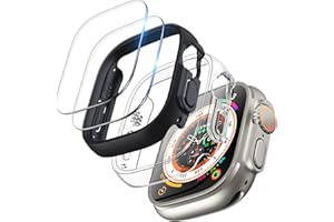 TOCOL 2 Pezzi Cover per Apple Watch Ultra/Ultra 2 49 mm, iWatch Ultra Case con 2 Pezzi 9H Vetro Temperato, Senza Bolle Anti-Graffio HD Clear Pellicola per iWatch Ultra/Ultra 2 49 mm, Nero/Trasparente