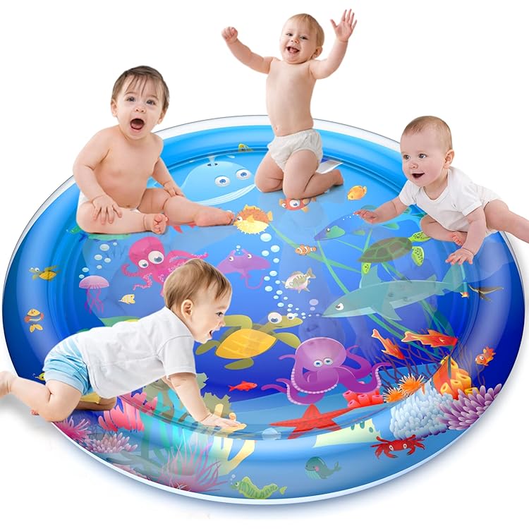 Tapis D'eau De Bébé, Tapis De Jeu D'eau Pour Bébé, Jouet Bebe Tapis Eau, Jouet Sensoriel Pour Bébé, Pour Bébé De 3 6 9 Mois (Bleu Baleine