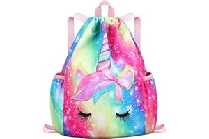RHCPFOVR Sac à dos à cordon pour enfants - Sacs licorne pour filles Gym Dance Beach Swim Travel Bag