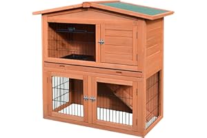 PawHut Rabbit Hutch Outdoor Guinea Pig Hutch 2-Tier Bunny Cage with No-Leak Tray 100.5 x 55 x 101 cm
