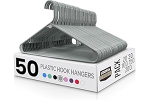Utopia Home Appendiabiti in plastica grigi, confezione da 50 con ganci - appendini resistenti e robusti, salvaspazio per cappotti, gonne, pantaloni, vestiti, ecc. (grigio, confezione da 50)