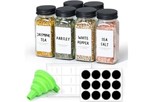 ComSaf 6Pcs 120ml Glass Spice Jars with Shaker Lids and Labels, Spice Jars Trial Set & Supplement Set, Empty Spice Containers and Square Spice Bottles for Kitchen and Seasoning