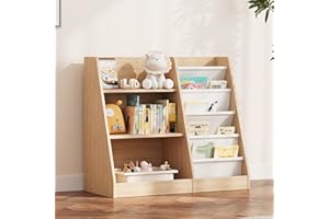 Hironpal Kids Wooden Bookshelf Montessori Children Bookcase, Baby Storage Book Rack, Toddler Book and Toy Organizer Cabinet Book Display, for Playroom,Bedroom,Nursery,Classroom (Burlywood, Small)