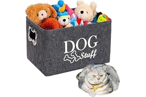 Kiswleon Dog Toy Box,Felt Stuff Storage Baskets with Designed Metal Handle,Foldable Cat Toy Box,Dog Toy Basket with Handle,Storage Bins for Pet Toys,Clothes,Accessory