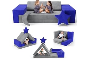 Aoykkii Kids Sofa, Large Foam Building Block Play Set, Modular Children Sofa in Multiple Styles, Larger size, Upgraded Sponge, Removable and Washable Cover, for Kids Playroom (Gray-blue)