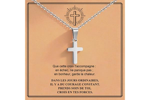 Collier Croix Chretienne Enfant Ados - Collier Acier Inoxydable Pendentif Croix Chaine Réglable Bijoux Catholique Cadeau Pâques Paptême 1er Communion Confirmation Anniversaire pour Filles Garçons