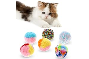 BREMOROU 6 bolas de pompón de gato de 2 pulgadas, bolas de juguete para gatos, bolas de juguete de felpa suave de colores surtidos, bolas de juguete para gatos pequeños, bolas suaves de lana para gatos de