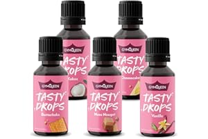 ‎GYMQUEEN GymQueen Tasty Drops 5 x 30 ml, Calorie Free, Sugar Free and Fat-free Flavour Drops, Aroma Drops for Sweetening Food, Flavour Drops without Artificial Colours