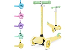 BOLDCUBE Teeny Monopattino 3 Ruote | Bambini 2-6 Anni | Ruote con Illuminazione | Altezza Regolabile 53 a 70 cm