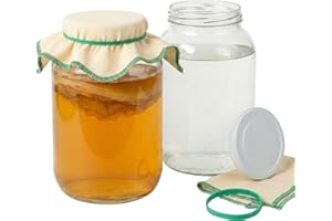 myFERMENTS - Grands Bocaux en Cristal avec Couvercles | 4L pour Kéfir, Kombucha, Fromage | Goulot Large 10cm, Hermétique | Verre Transparent, Lot de 2, Verre, Coton, Caoutchouc