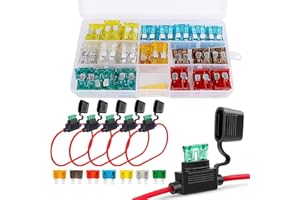 RUNCCI-YUN 120 Pcs 12v Fusibles Coche Motocicleta,Estándar Fusibles Coche Fusibles Planos Cuchilla Fusible+ 16 AWG Standard Portafusibles ATO Portafusibles en Línea (5A 7.5A 10A 15A 20A 25A 30A)