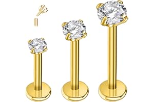 ESHIONER G23 Titane Piercing Tragus Helix Labret Piercing Oreille Cartilage Piercing Levres Bouche Bioflex Flat Studs Piercing Medusa Hypoallergénique Argent Or 16g 6mm 8mm 10mm 3 Pièces