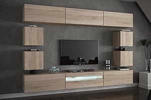 Furnitech C81 Future Pareti attrezate, Soggiorno moderno, Set mobile TV, Armadio moderno, Pensile (Senza led, C81-M-S3 1B)