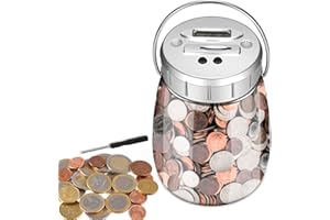 Digital Piggy Bank, LarmTek 2.4L Coin Bank Counting Money Box with LCD Display, Money Bank with LED Colored Lights Decoration Saving Jar, Kids Boys Girls on New Year's day