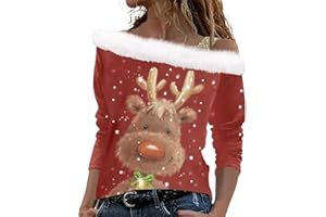 BTBDYDH Pull Noel Femme Hauts à Manches Longues pour Femmes Pull Ample à la Mode imprimé de noël épaules dénudées Cadeau Noel Femme Pull Femme Chic Cadeau Noel Femme