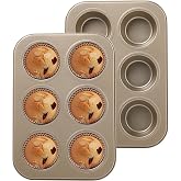 KITDAHOM Set of 2 Steel 6 Muffin Pans, Non-Stick Baking Pan, Ideal for Muffins, Pies, Pudding