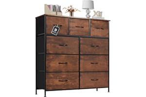‎SWEETCRISPY Sweetcrispy Kommode mit Stoff-Schubladen, Sideboard mit 9 Stoff-Schubladen, Schubladenschrank, Organisationsmöbel für Küche, Büro, Flur, TV-Schrank mit Schubladen