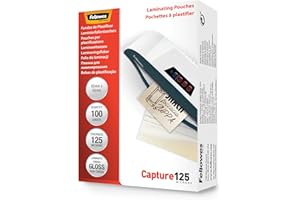 Fellowes Pouches per plastificazione per documenti,formato 65 x 95mm,finitura lucida,confezione da 100 pezzi,250 micron,2x125 micron,Finitura di alta qualità, adatti per documenti di piccolo formato