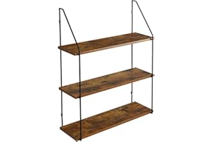IBUYKE Étagère Murale, 60x20.5x80cm, Étagère Flottante, Style Industriel, 3 Niveaux, Support Mural Stable, pour Salon, Salle de Bain, Cuisine, Brun Rustique RF-TM012