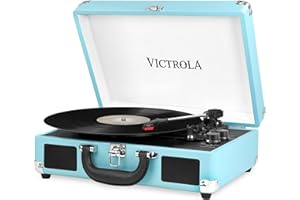 Victrola Suitcase, Tocadiscos Portátil Bluetooth 3 Velocidades, Turquesa