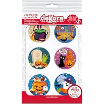 Produktbild von Dekora - Halloween Cake Topper Calaveras Catrinas, 48 Papierspieße Zum Dekorieren Von Cupcakes, Muffins, Kuchen Oder Gebäck, 8 Motive, 6,5cm, Halloween Party Dekoration, Orange